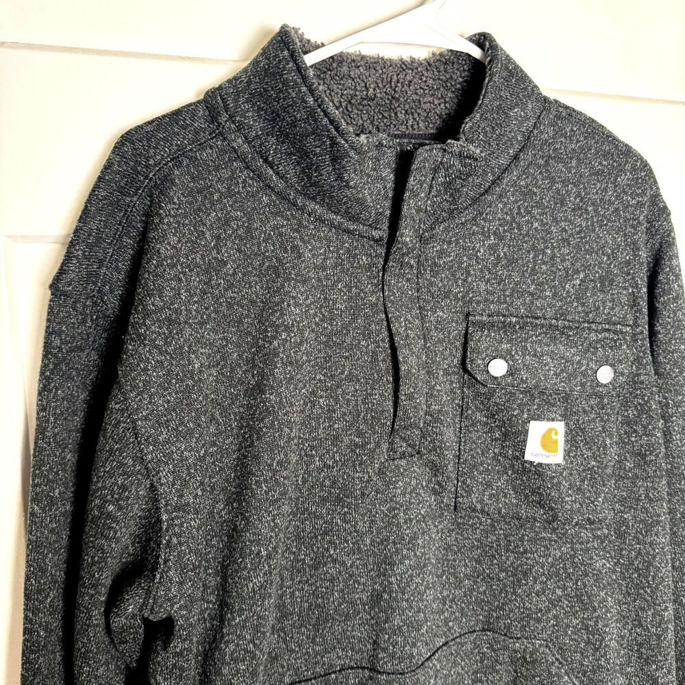 Carhartt Men's Large L Wayland Quarter Zip Fleece Sherpa Collar Gray Pullover